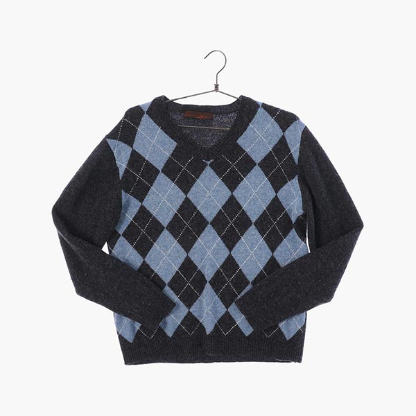 울 브이넥 패턴 니트/스웨터 공용 M 빈티지톡